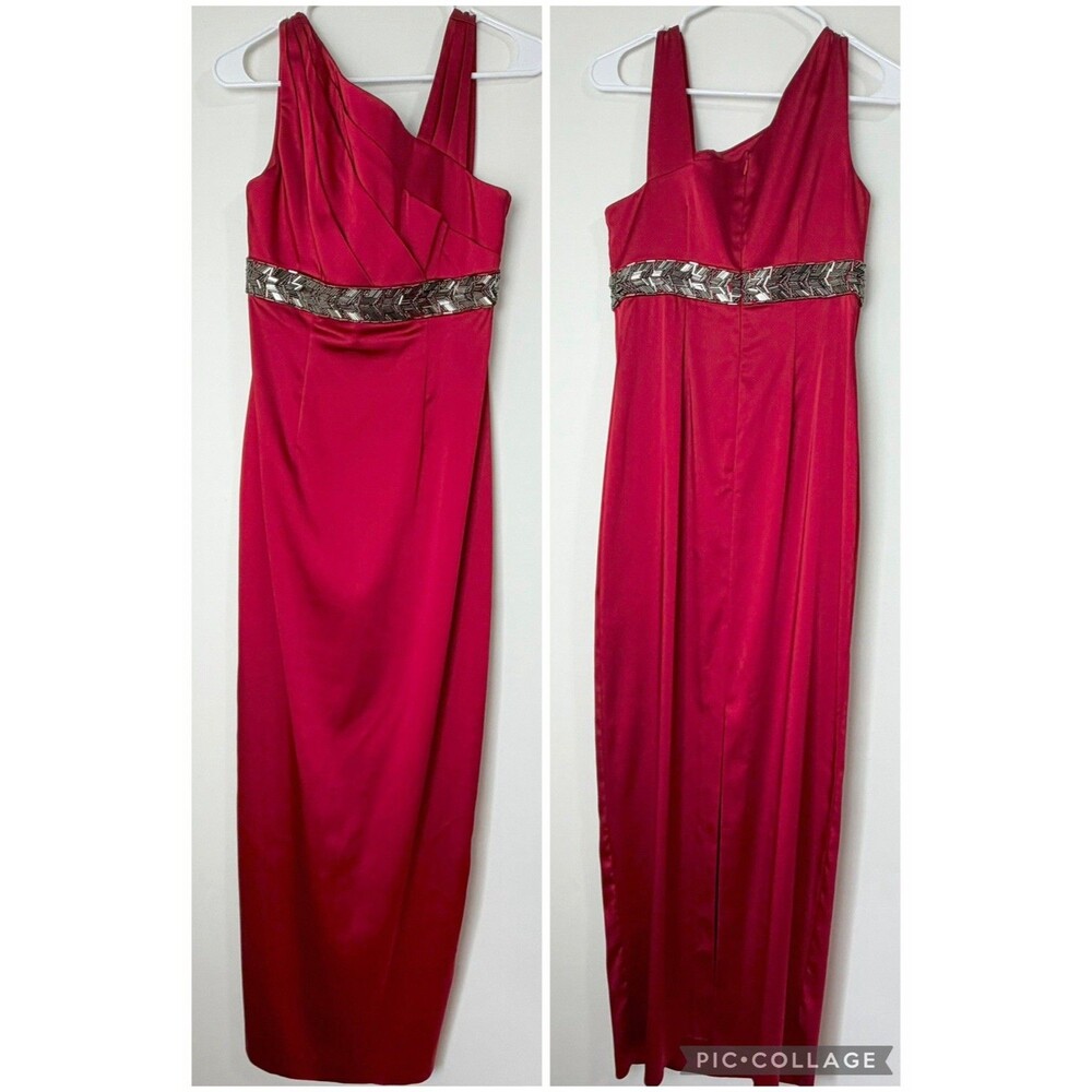 Calvin Klein Formal Dress Column Gown Red Beaded Waist Women’s 6